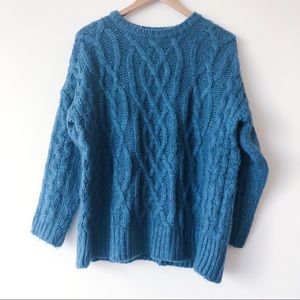 Oversized Blue Cable Knit Warm Crew Sweater